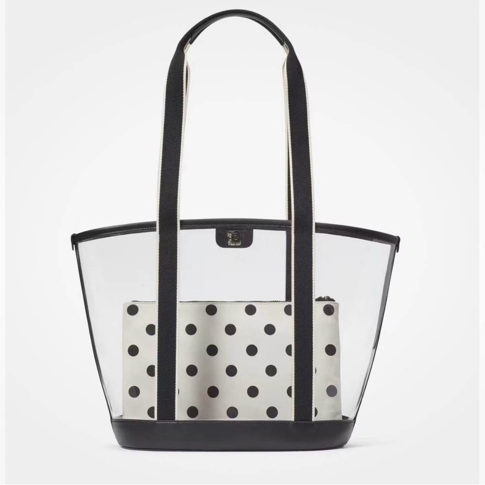 BRAND BRAND BRAND NEW!! Kate Spade NEW YORK Clr W/Blk/Wte Straps Tote Bag & Xtra - Picture 2 of 5